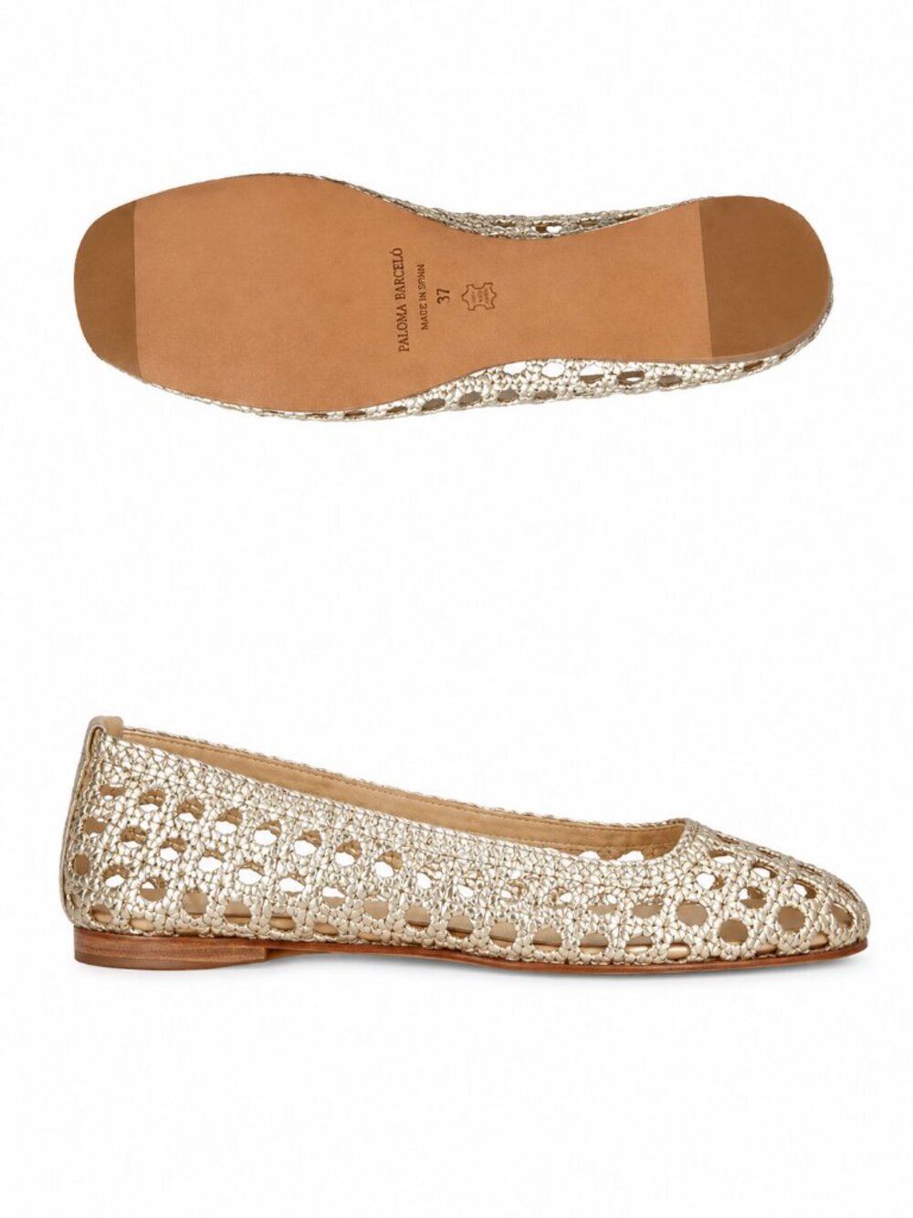Paloma Barceló Shell Nappa Woven Leather Ballerina Flats Gold Platinum 40
